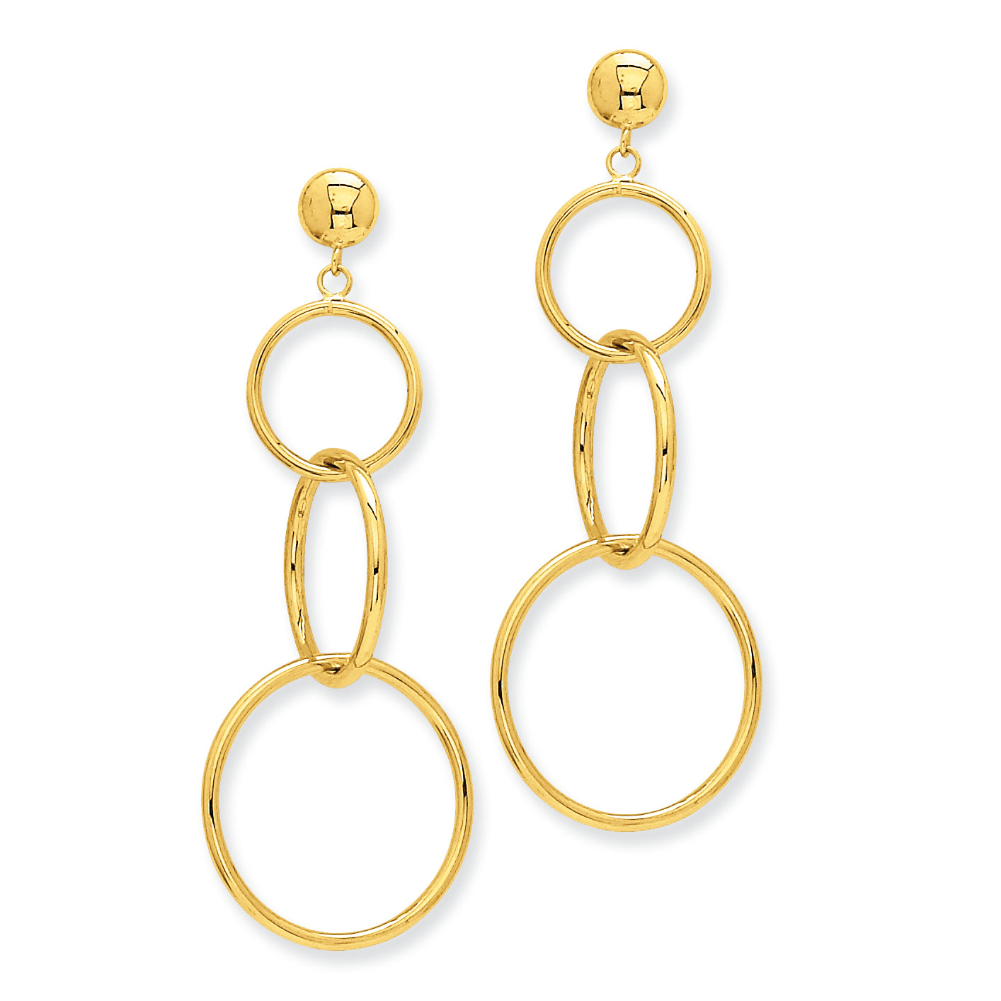 14K Gold Triple Ring Dangle Post Earrings