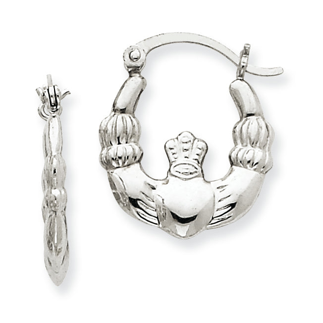 14K White Gold Claddagh Hoop Earrings