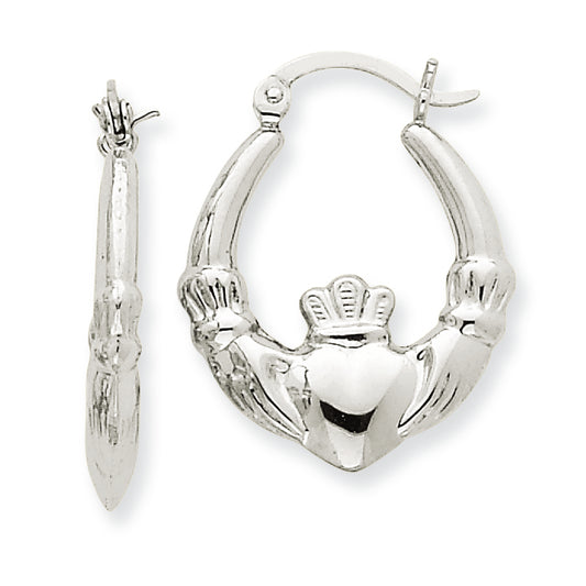 14K White Gold Claddagh Hoop Earrings