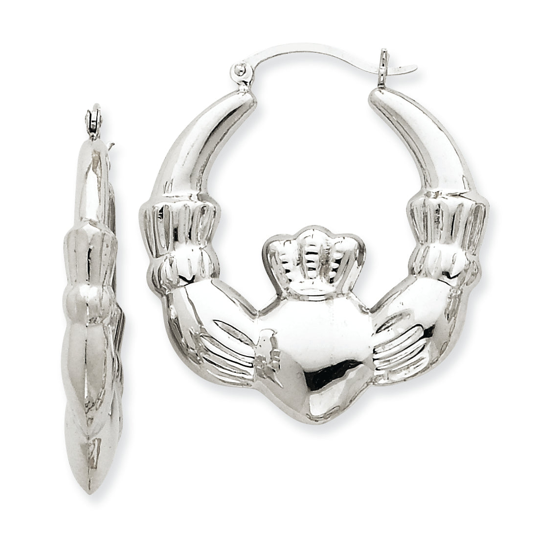 14K White Gold Claddagh Hoop Earrings