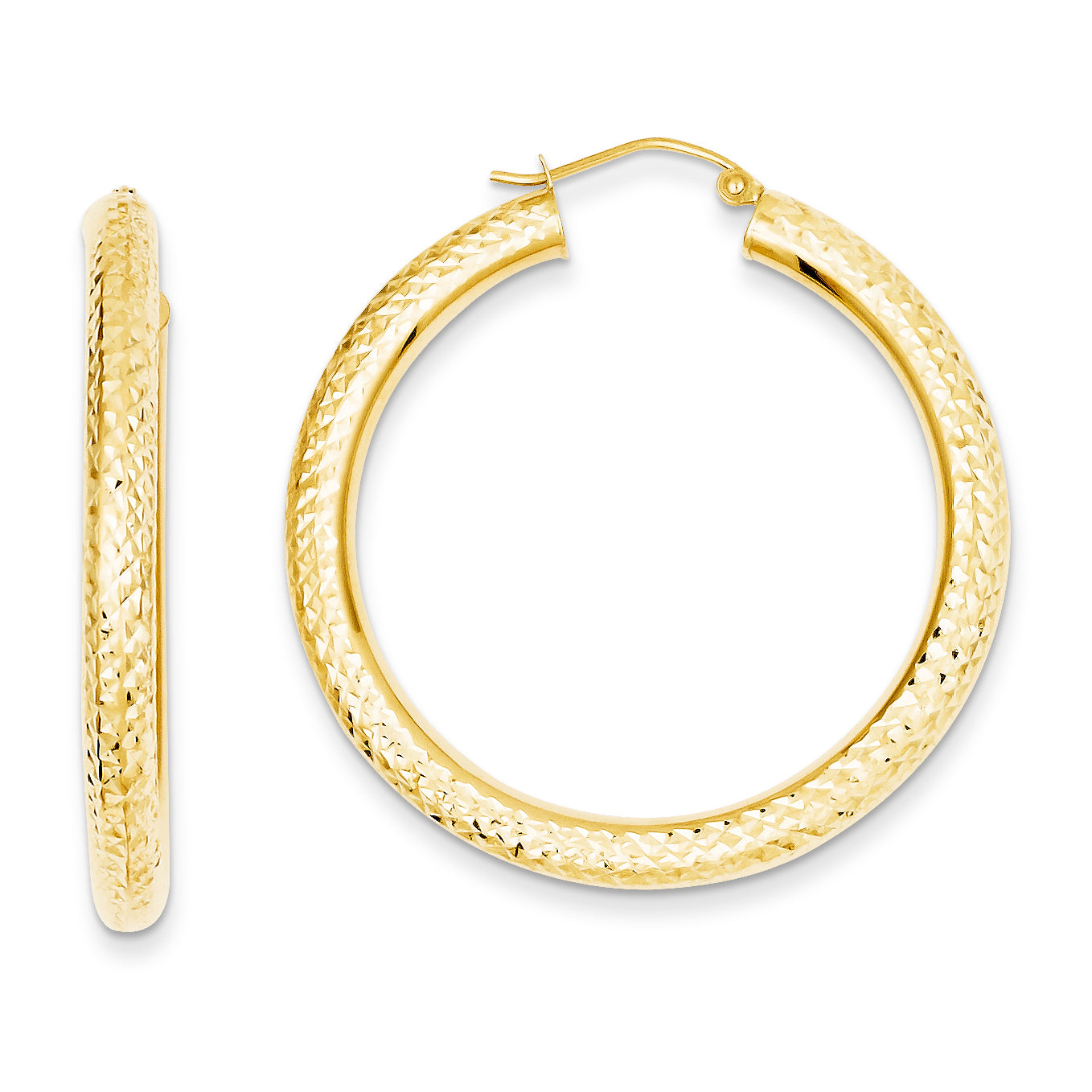 14K Gold Diamond-cut 4mm Round Hoop Earrings