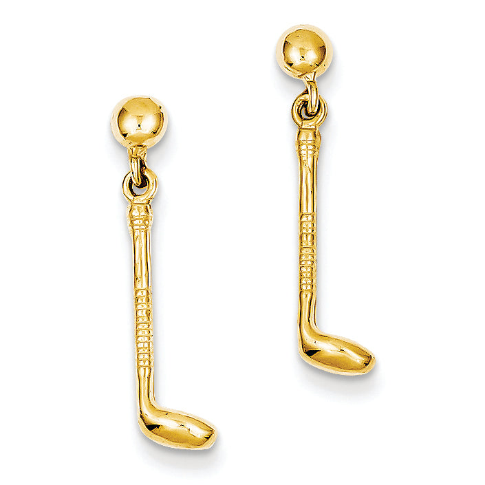14K Gold Golf Club Dangle Earrings