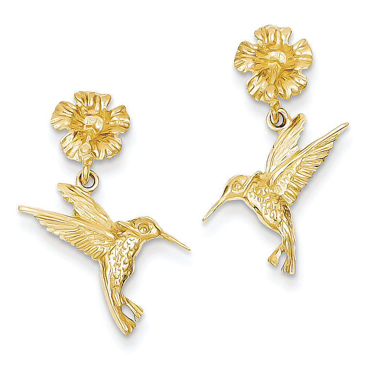 14K Gold Hummingbird Dangle from Flower