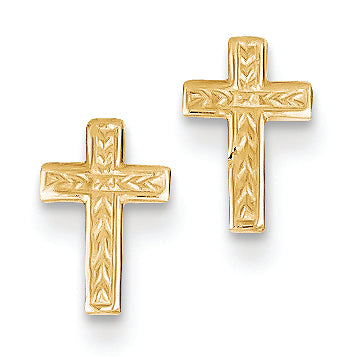 14K Gold Polished Cross Post Earrings