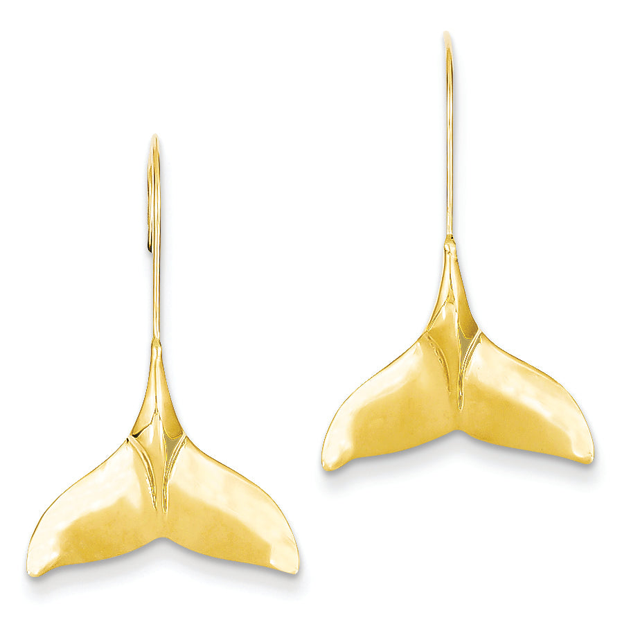 14K Gold Whale Tail Wire Earrings