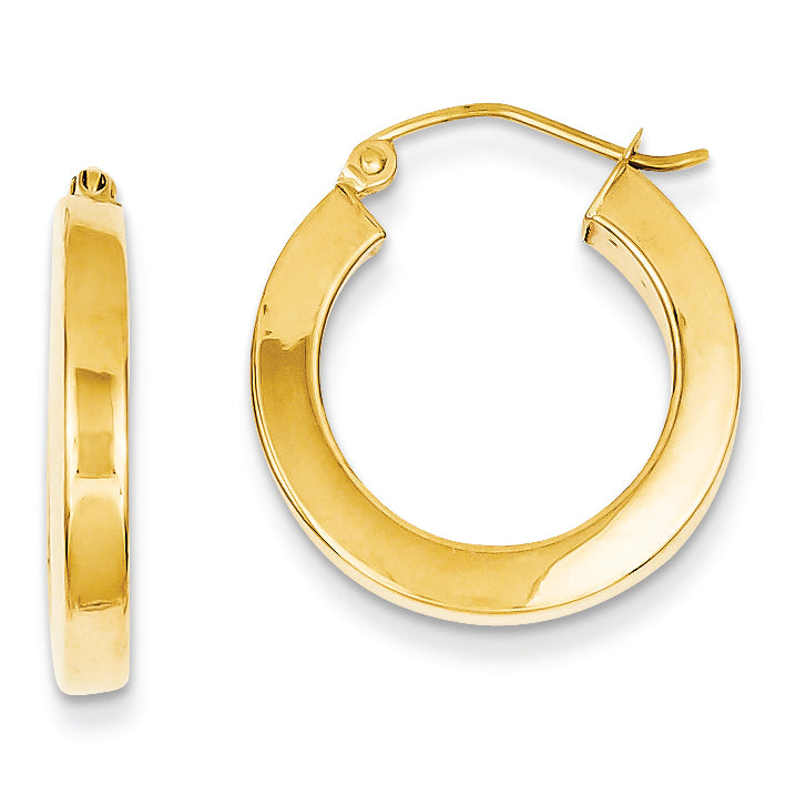 14K Gold 3mm Polished Square Tube Hoop Earrings