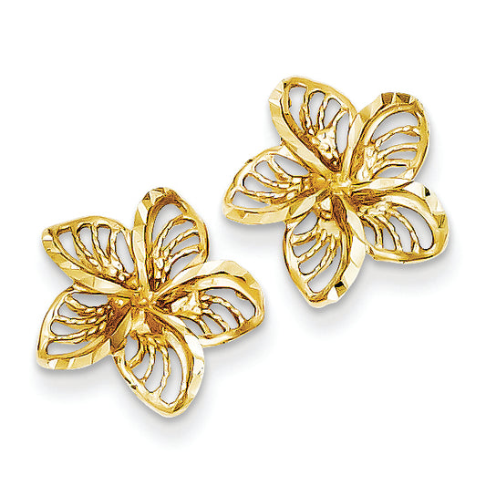 14K Gold Diamond-cut Filigree Plumeria Earrings