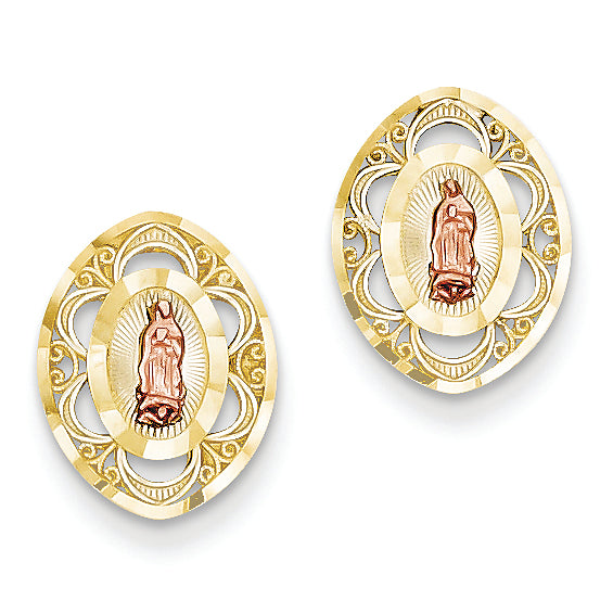 14K Gold Two-tone Our Lady of Guadalupe Earrings