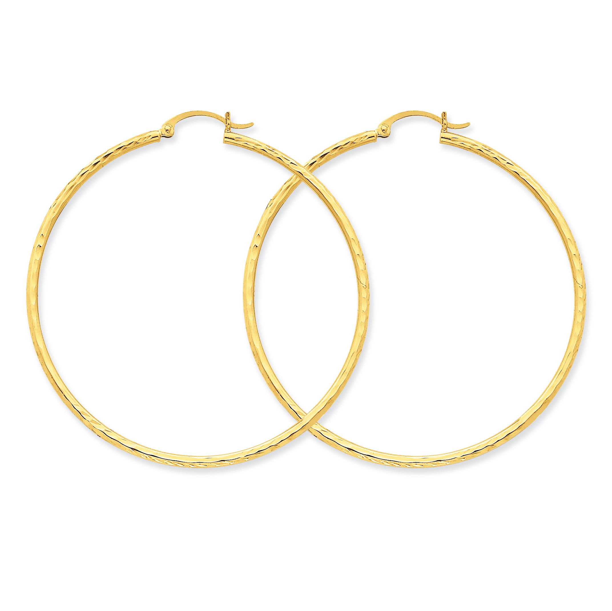 14K Gold Diamond-cut 2mm Round Tube Hoop Earrings