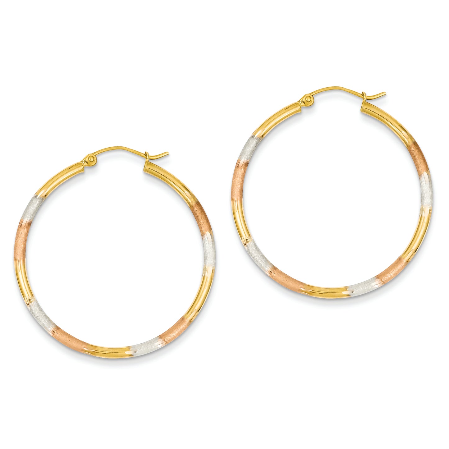 14K Gold Tri-color 2mm Diamond-cut Earrings