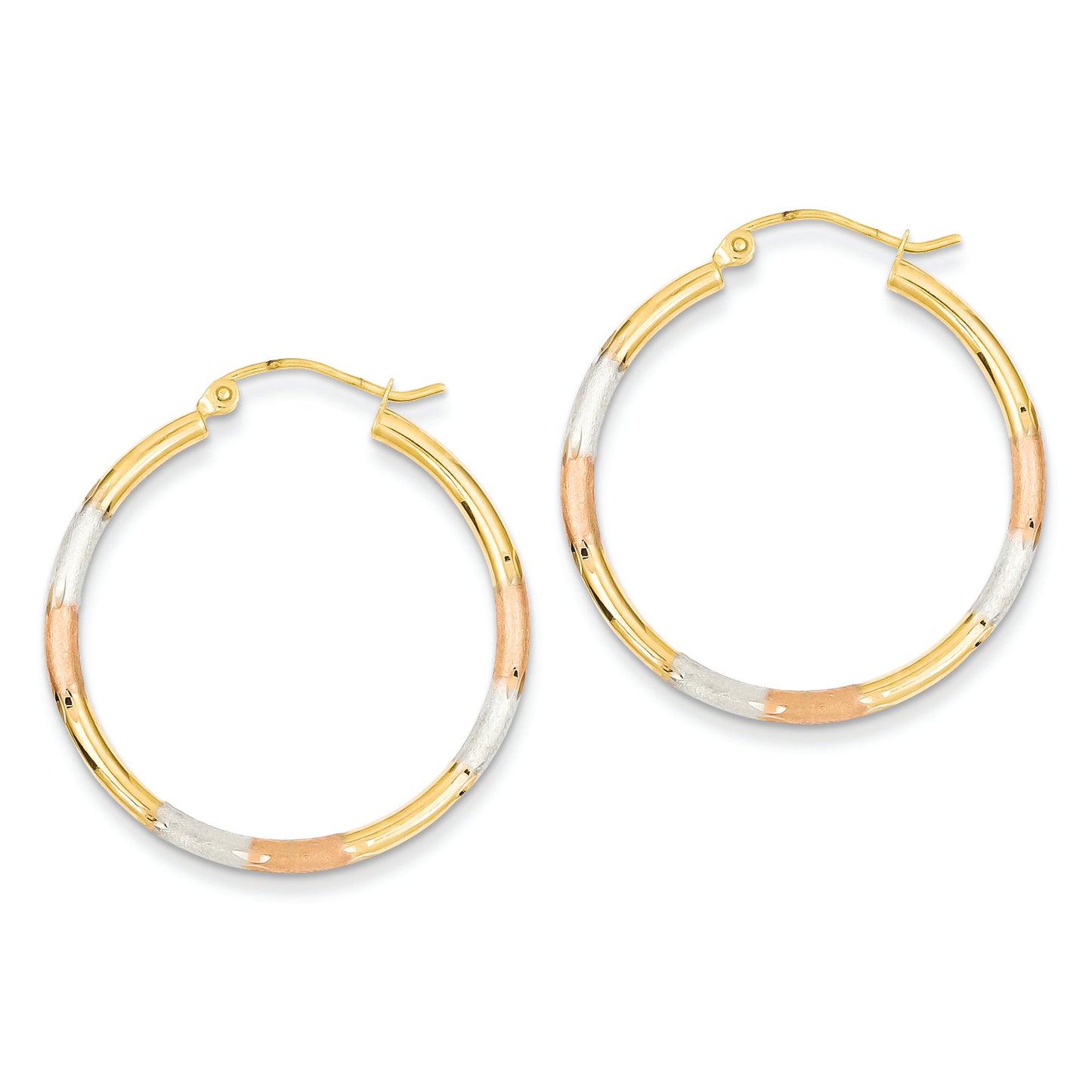 14K Gold Tri-color 2mm Diamond-cut Earrings