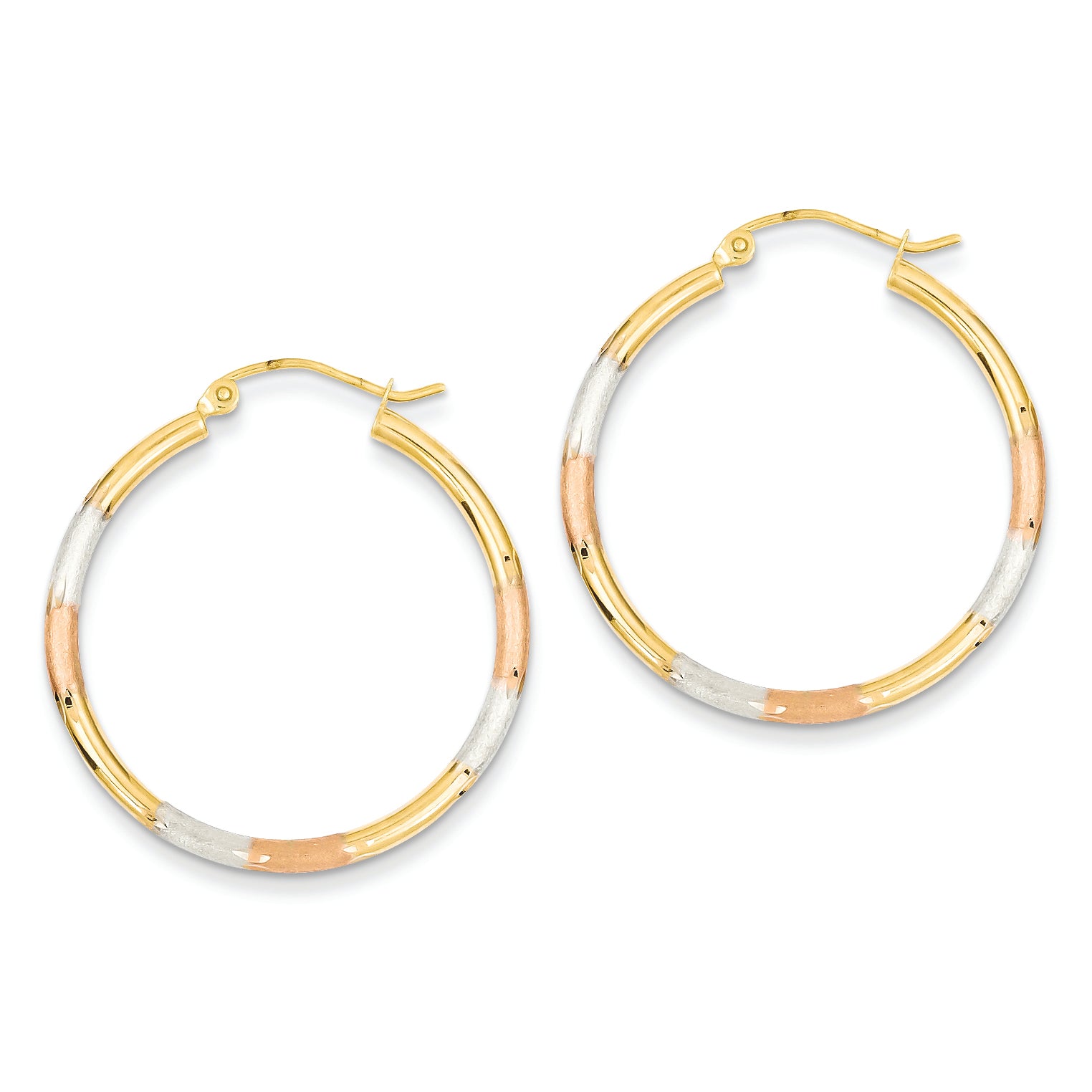 14K Gold Tri-color 2mm Diamond-cut Earrings