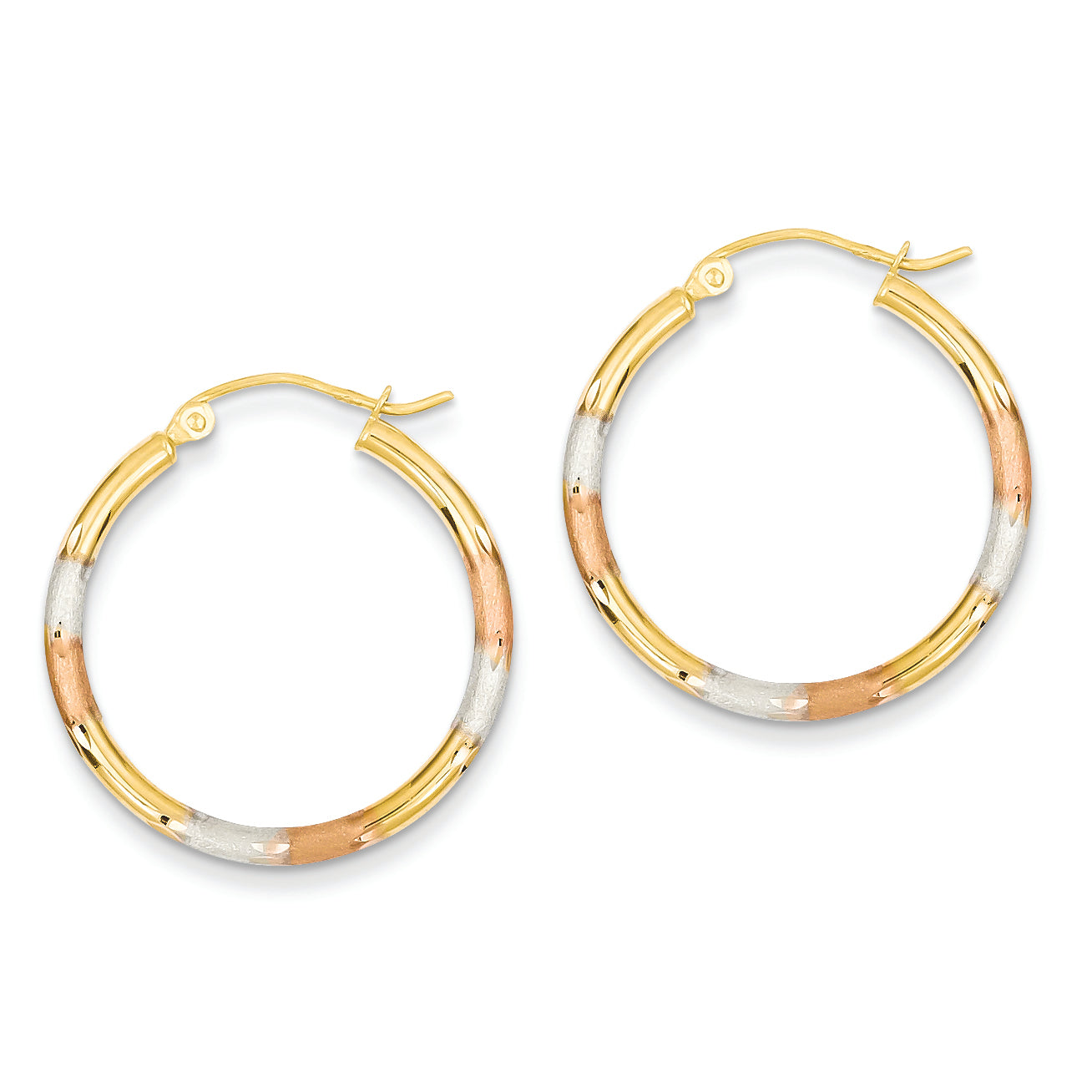 14K Gold Tri-color 2mm Diamond-cut Earrings