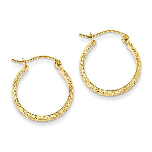 14K Gold Diamond Cut 2.8x18mm Hollow Hoop Earrings