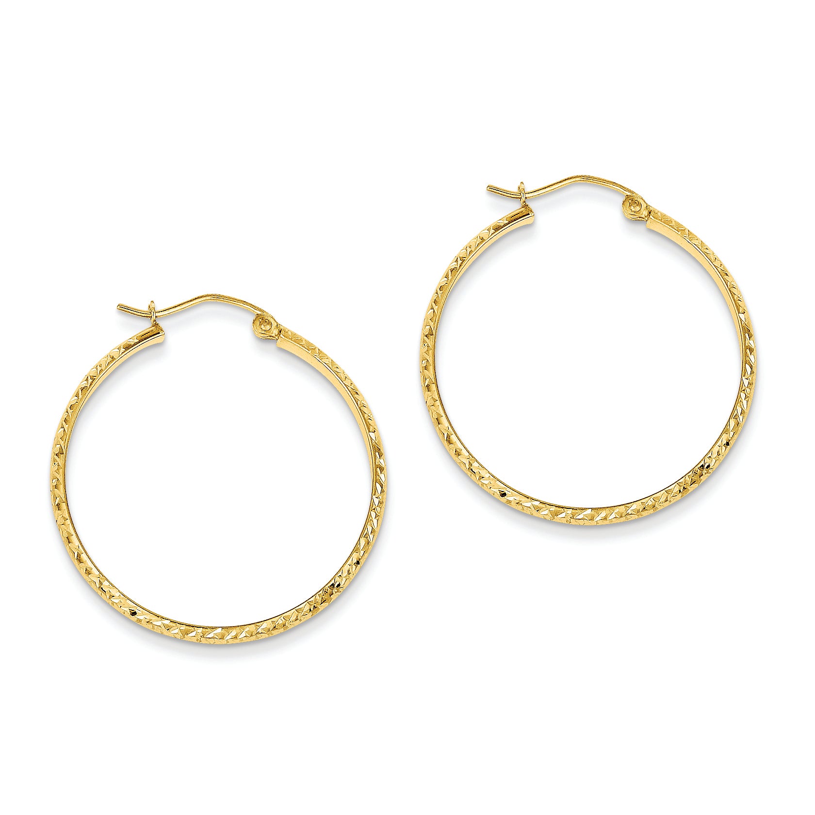 14K Gold Diamond Cut 2.8x30mm Hollow Hoop Earrings