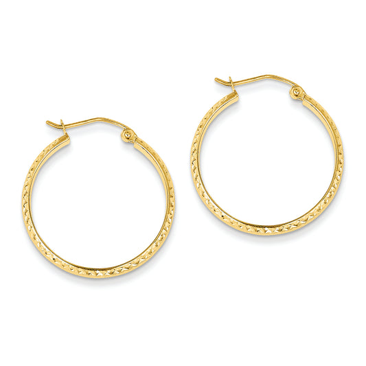 14K Gold Diamond Cut 2.8x18mm Hollow Hoop Earrings