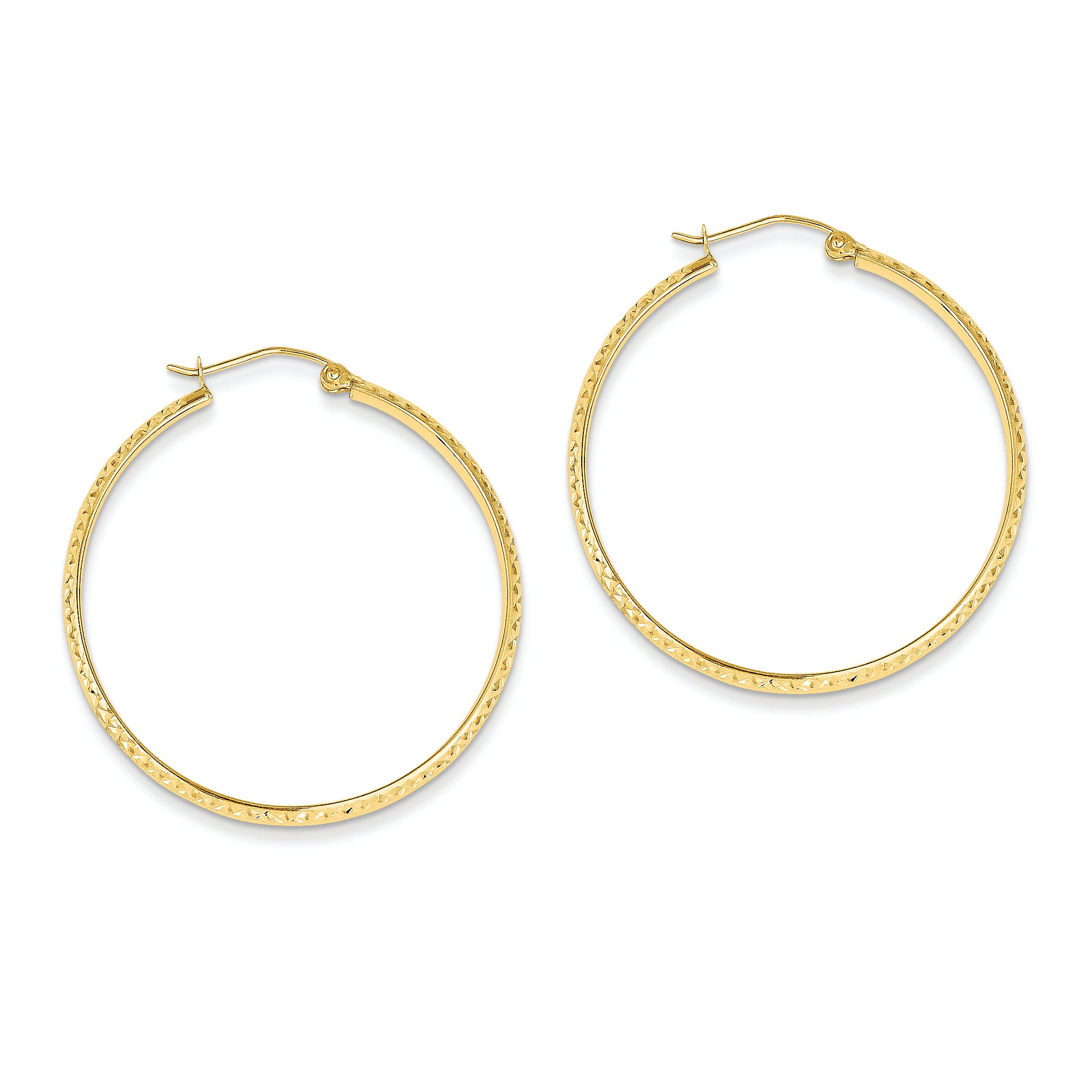 14K Gold Diamond Cut 2.8x18mm Hollow Hoop Earrings