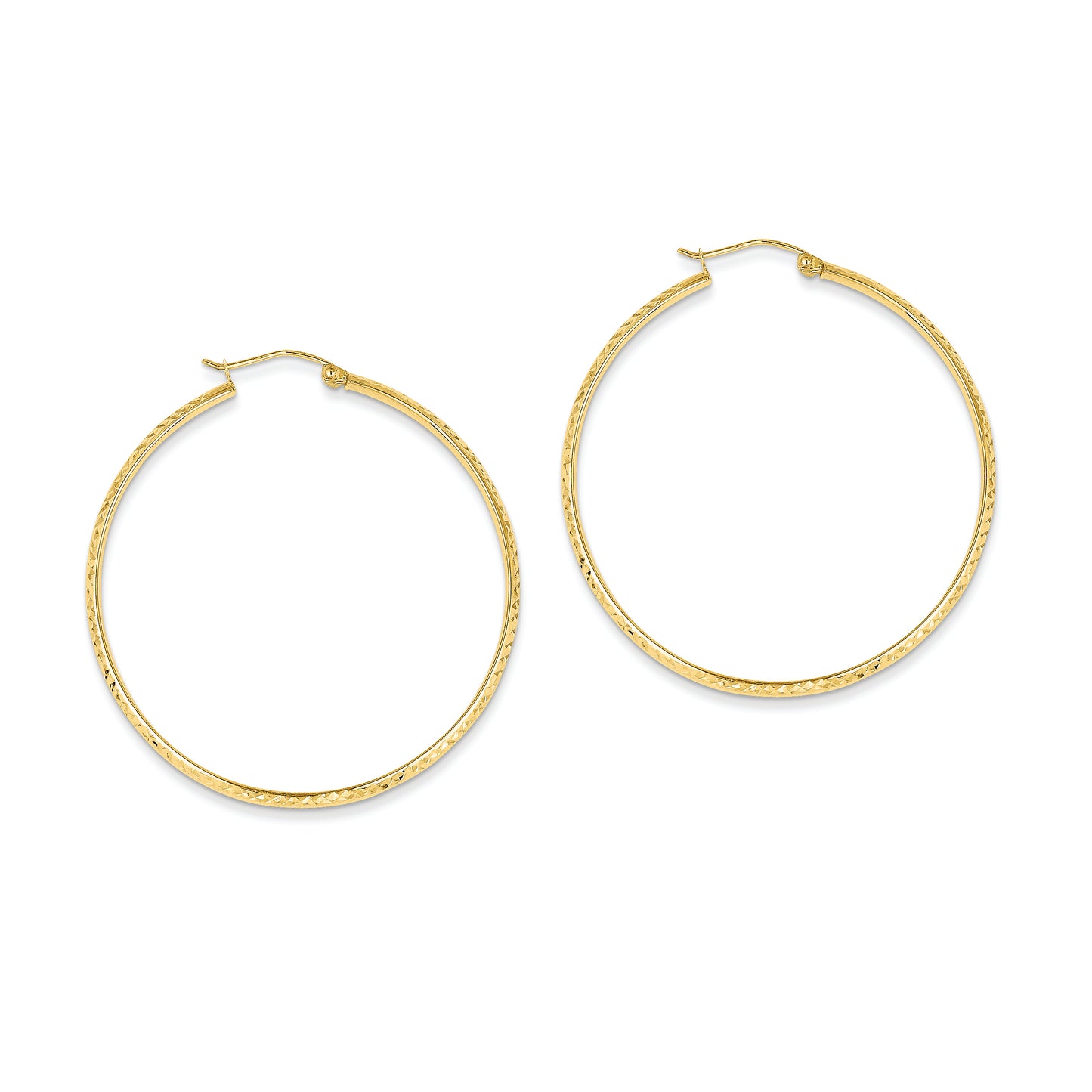 14K Gold Diamond Cut 2.8x18mm Hollow Hoop Earrings