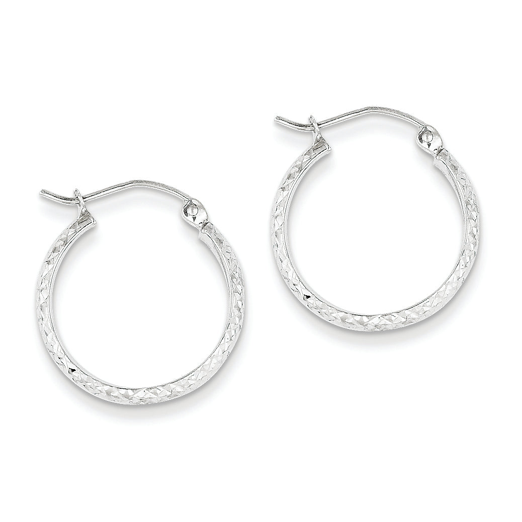 14K White Gold Diamond Cut 2.8x18mm Hollow Hoop Earrings