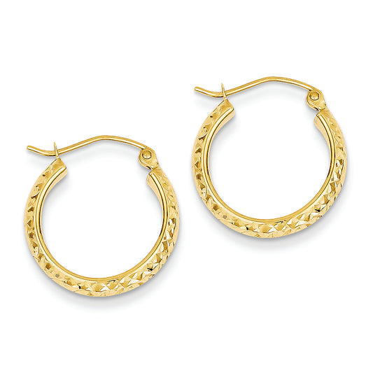 14K Gold Diamond Cut 3.5x17mm Hollow Hoop Earrings