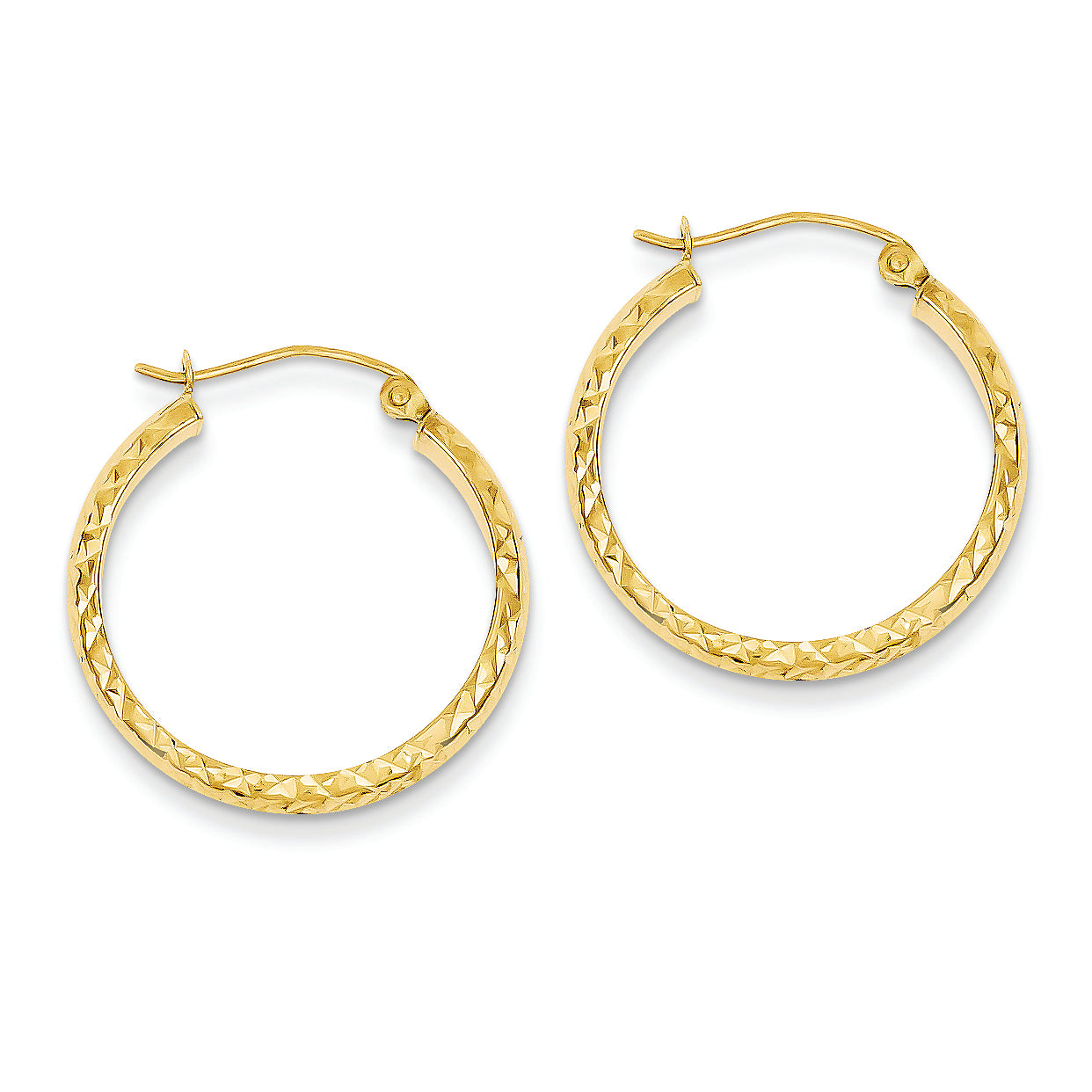 14K Gold Diamond Cut 3.5x22mm Hollow Hoop Earrings