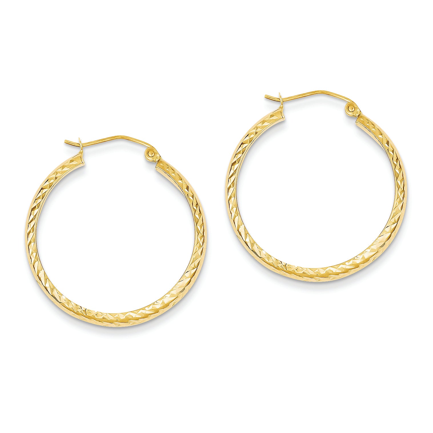 14K Gold Diamond Cut 3.5x28mm Hollow Hoop Earrings