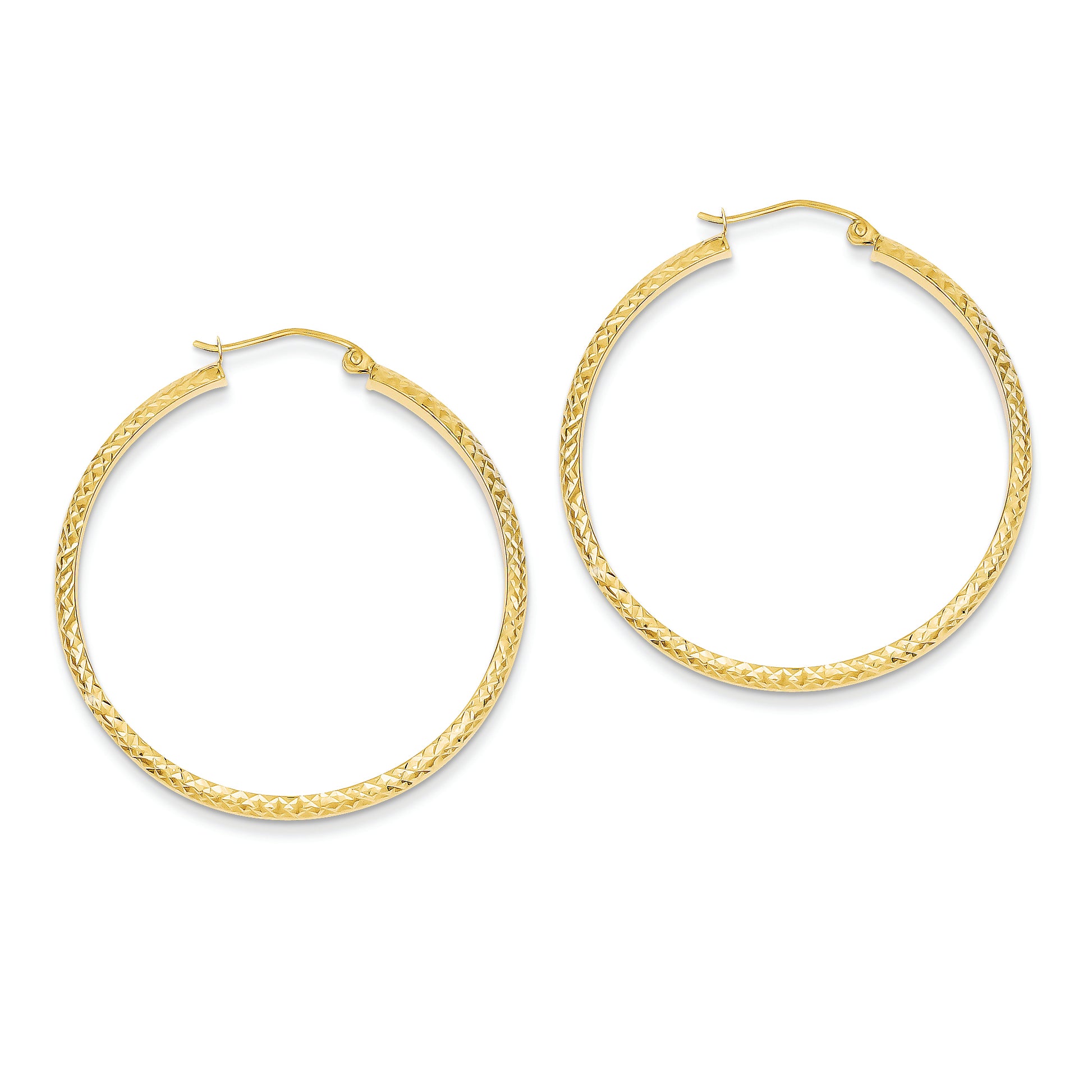 14K Gold Diamond Cut 3.5x38mm Hollow Hoop Earrings