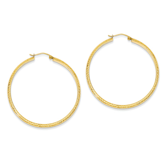 14K Gold Diamond Cut 3.5x46mm Hollow Hoop Earrings