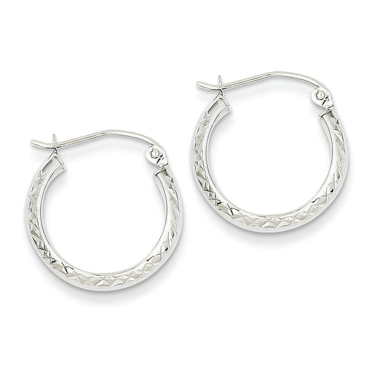 14K White Gold Diamond Cut 3.5x17mm Hollow Hoop Earrings