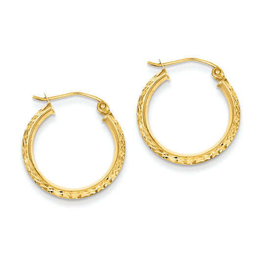 14K Gold Knife Edge Diamond Cut 2.5x20mm Hollow Hoop Earrings