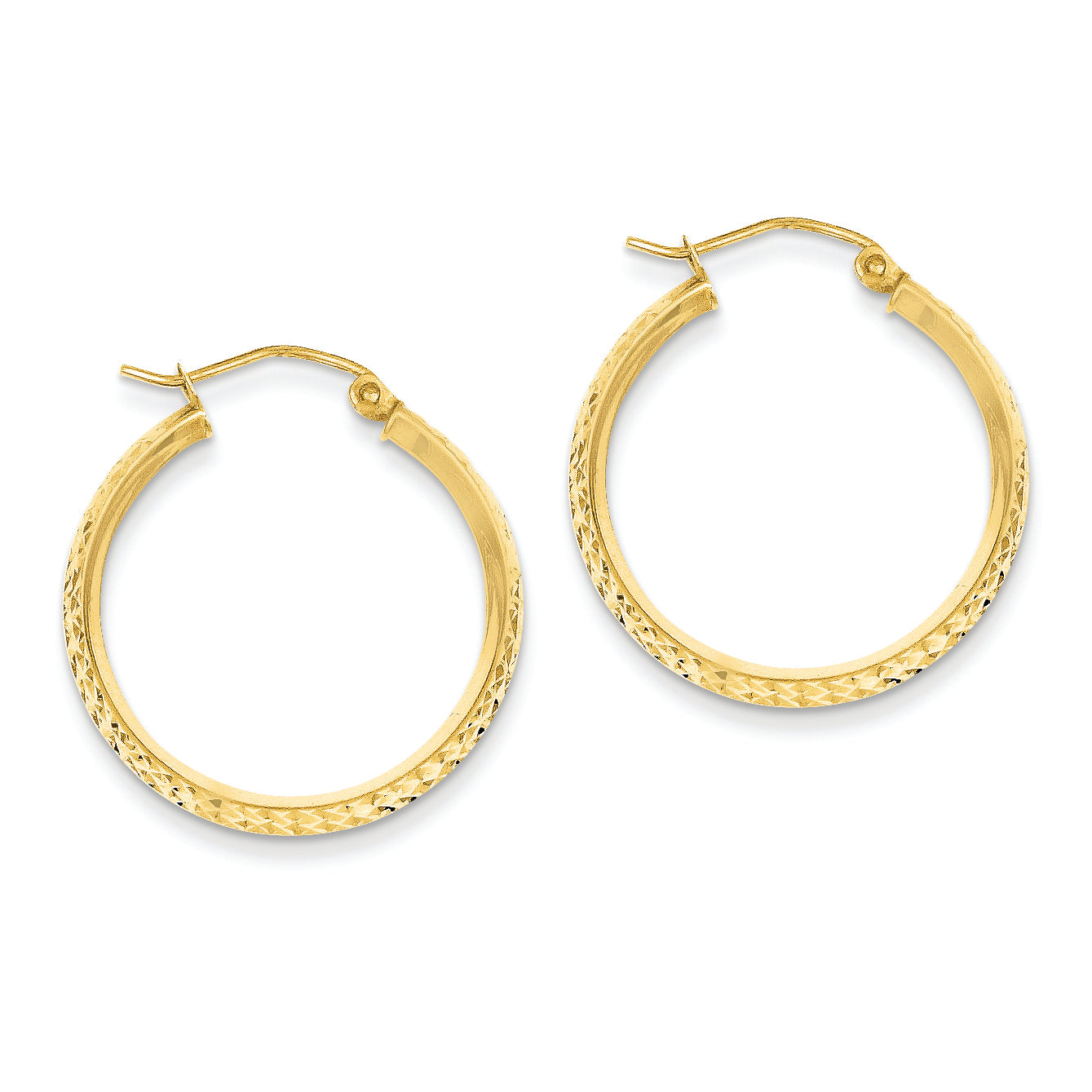 14K Gold Knife Edge Diamond Cut 2.5x25mm Hollow Hoop Earrings