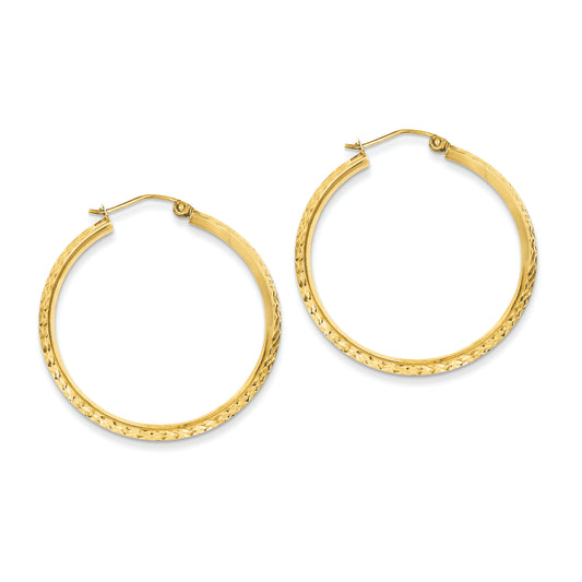 14K Gold Knife Edge Diamond Cut Hollow Hoop Earrings