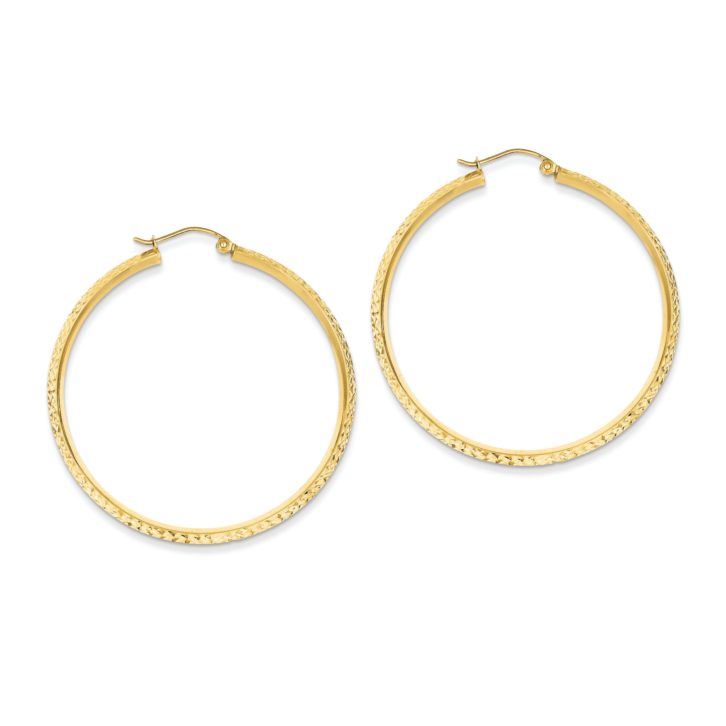 14K Gold Knife Edge Diamond Cut Hollow Hoop Earrings