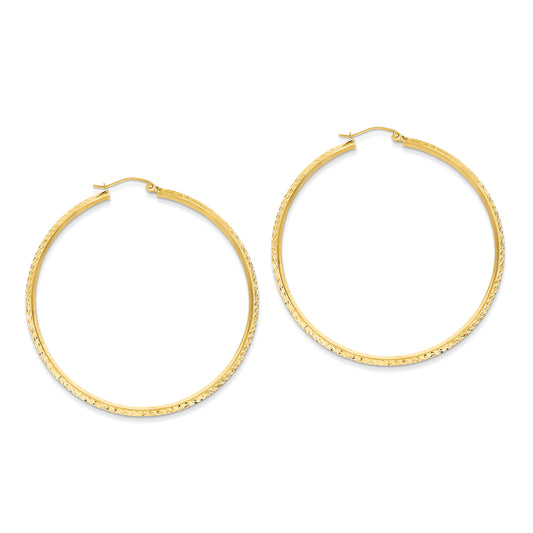 14K Gold Knife Edge Diamond Cut Hollow Hoop Earrings