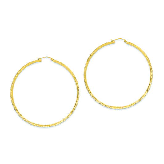 14K Gold Knife Edge Diamond Cut Hollow Hoop Earrings