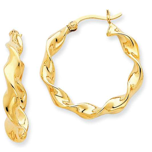 14K Gold 4.00mm Twisted Hoop Earrings