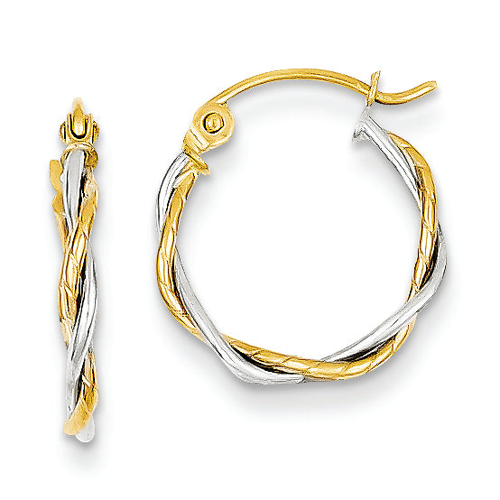 14K Gold Two-tone Polished 1.8mm Twisted Hoop Earrings