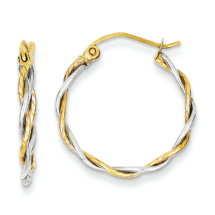 14K Gold Two-tone Polished1.8mm Twisted Hoop Earrings