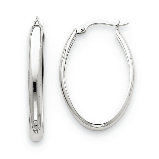 14K White Gold Polished 3.5mm Oval Hoop Earrings