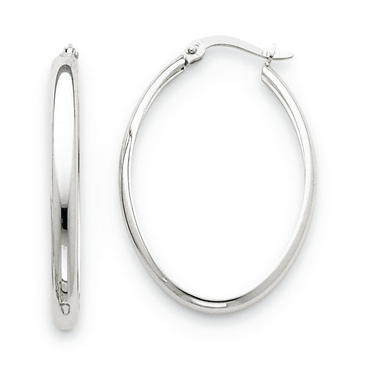 14K White Gold Polished 3.5mm Oval Hoop Earrings