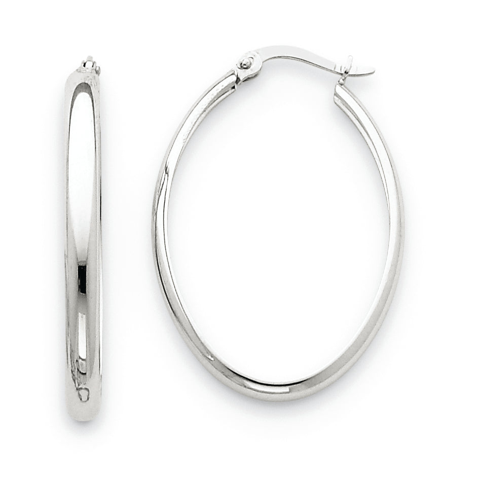 14K White Gold Polished 3.5mm Oval Hoop Earrings