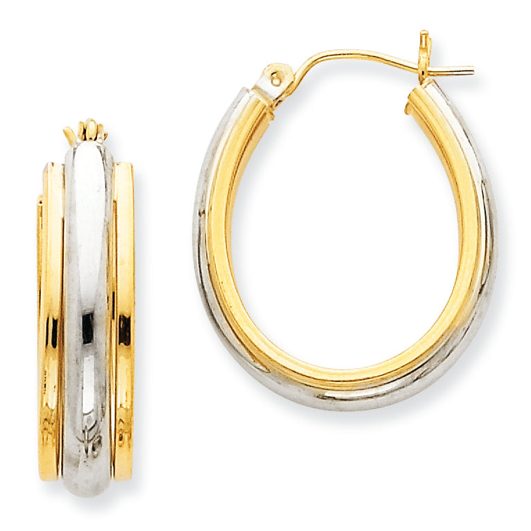 14K Gold Two-tone Polished 5.75mm Fancy Hoop Earrings