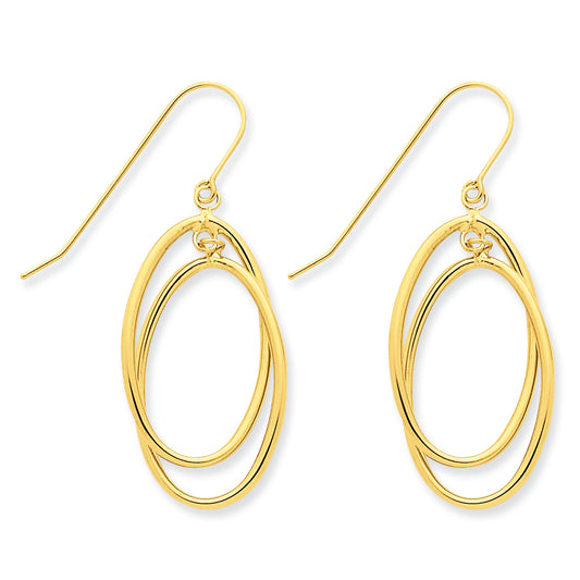 14K Gold Polished Double Circle Dangle Wire Earrings