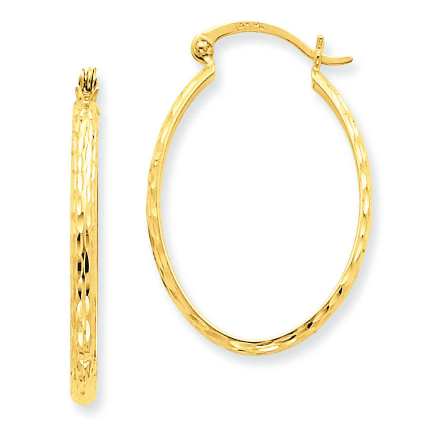 14K Gold Lightweight D/C Oval Hoop Earrings
