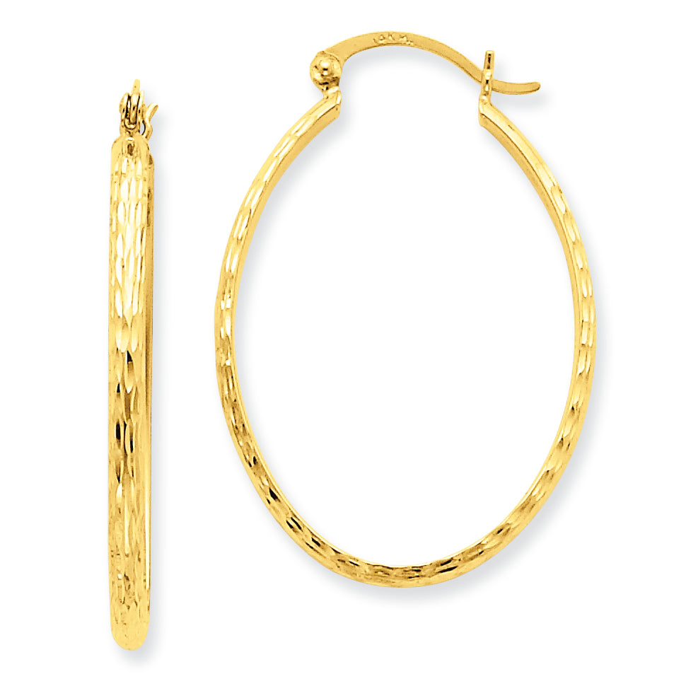 14K Gold Lightweight D/C Oval Hoop Earrings