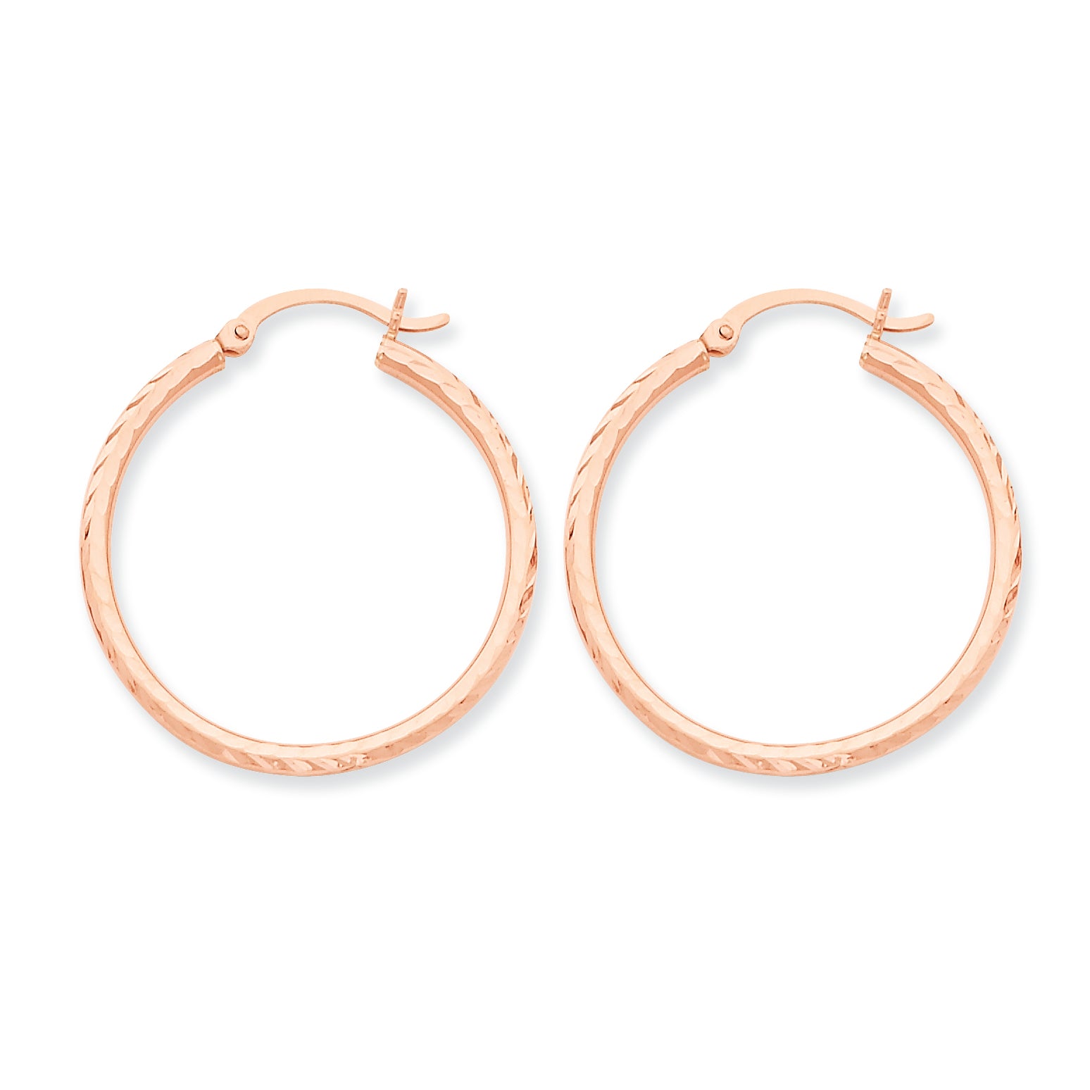 14K Gold Rose Gold D/C Polished Hoop Earrings