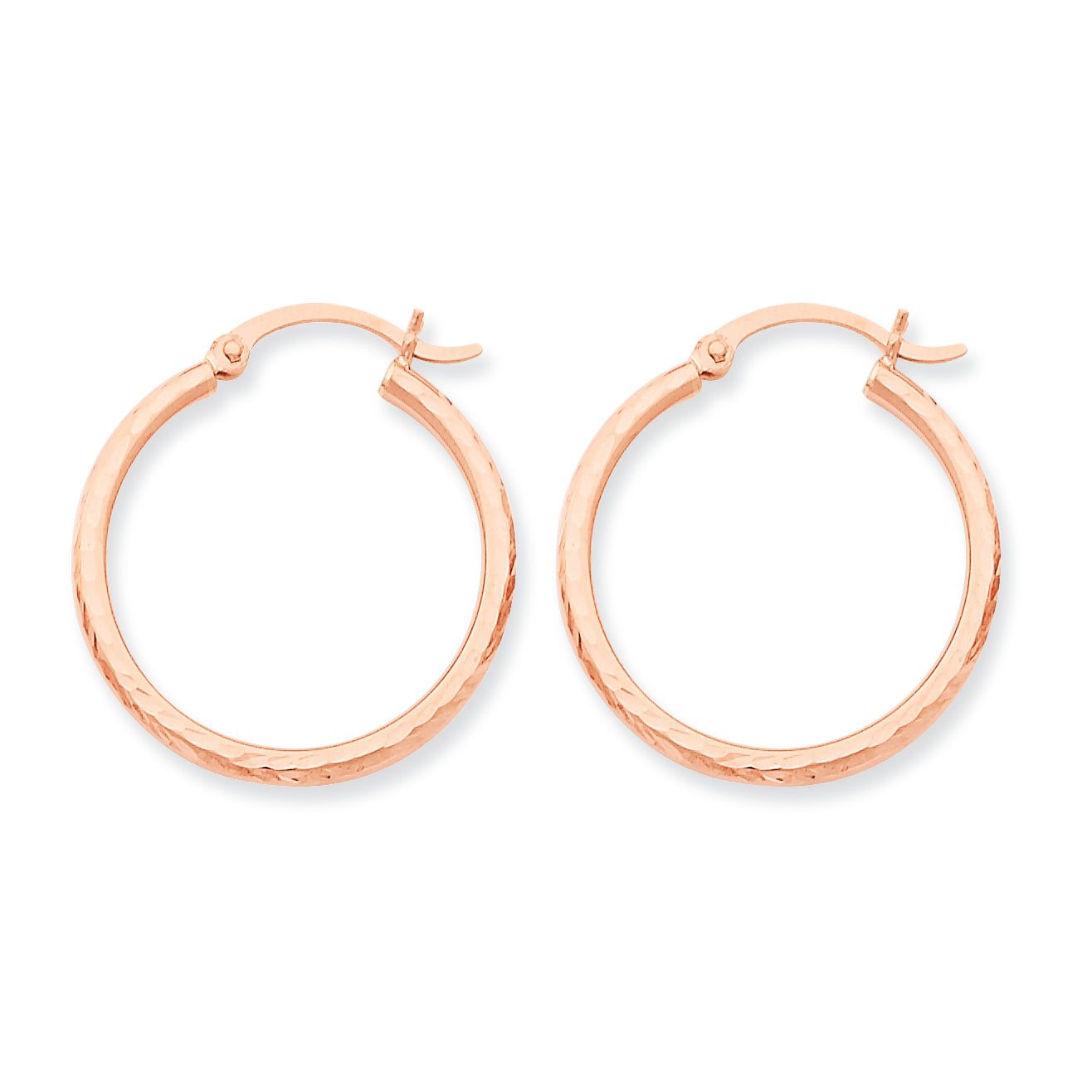 14K Gold Rose Gold D/C Polished Hoop Earrings