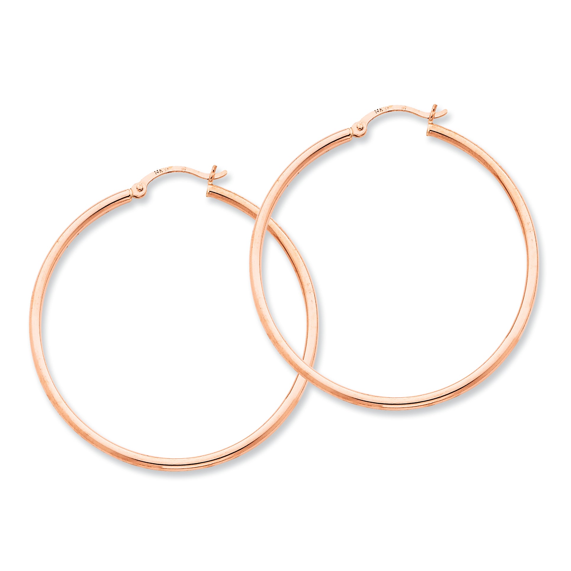 14K Gold Rose Gold 2mm Polished Hoop Earrings