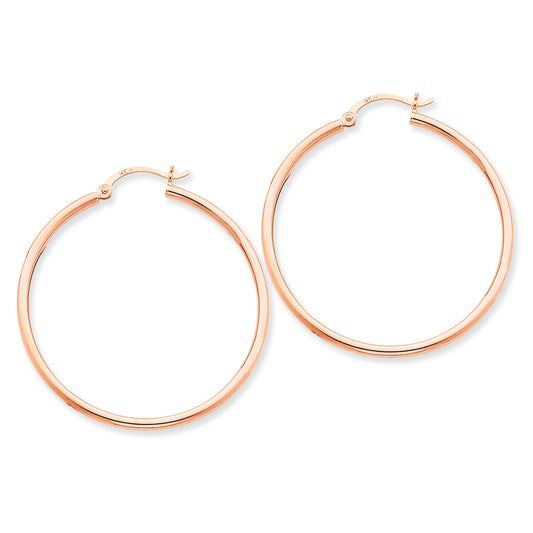 14K Gold Rose Gold 2mm Polished Hoop Earrings