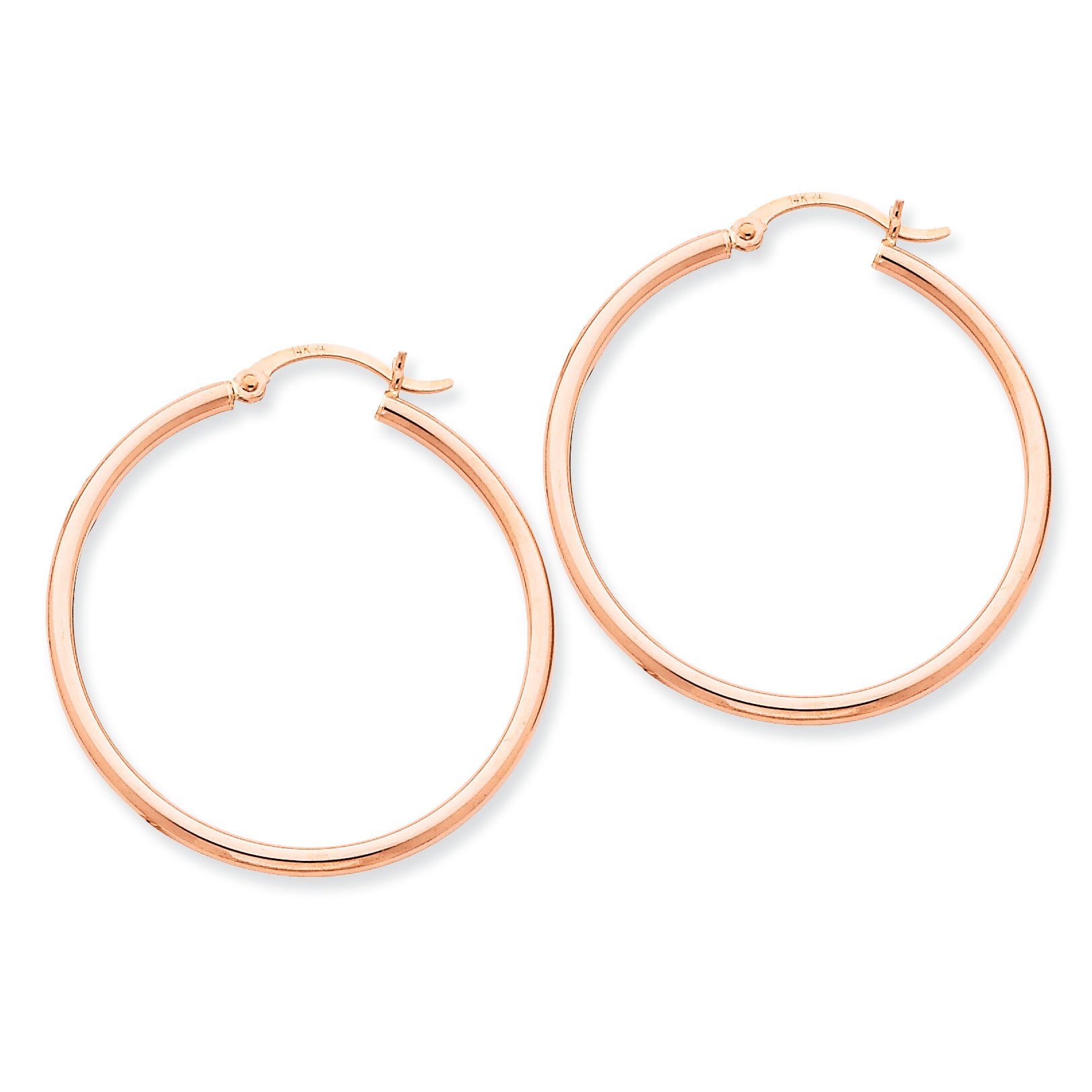 14K Gold Rose Gold 2mm Polished Hoop Earrings